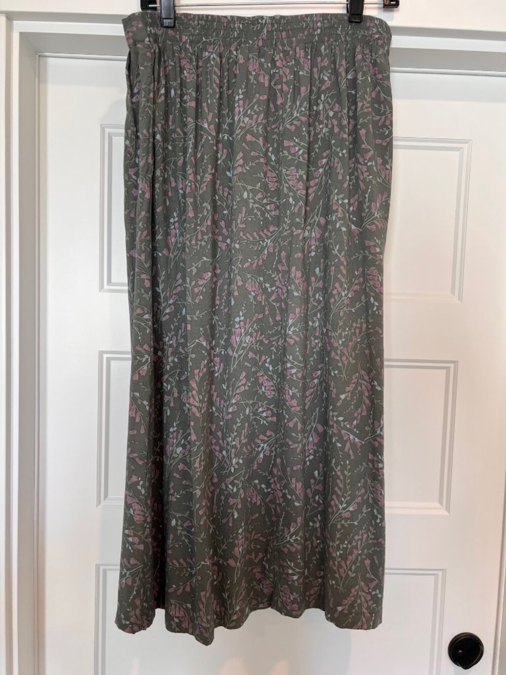 Vintage 90s Rayon Midi Skirt Floral Sage Green Teal Lavender, Large - Picture 6 of 8